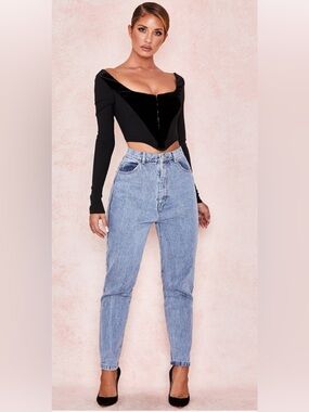 House of CB POLINA Black Velvet Corset Top in XS EUC Sexy Club Festival Event